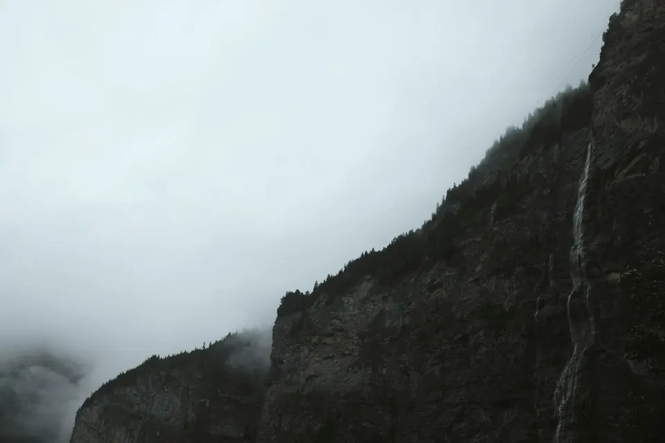 Cliffs in fog, Lauterbrunnen valley